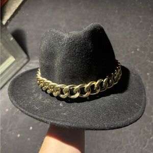 Aldo Black Fedora with Gold Chain Detail